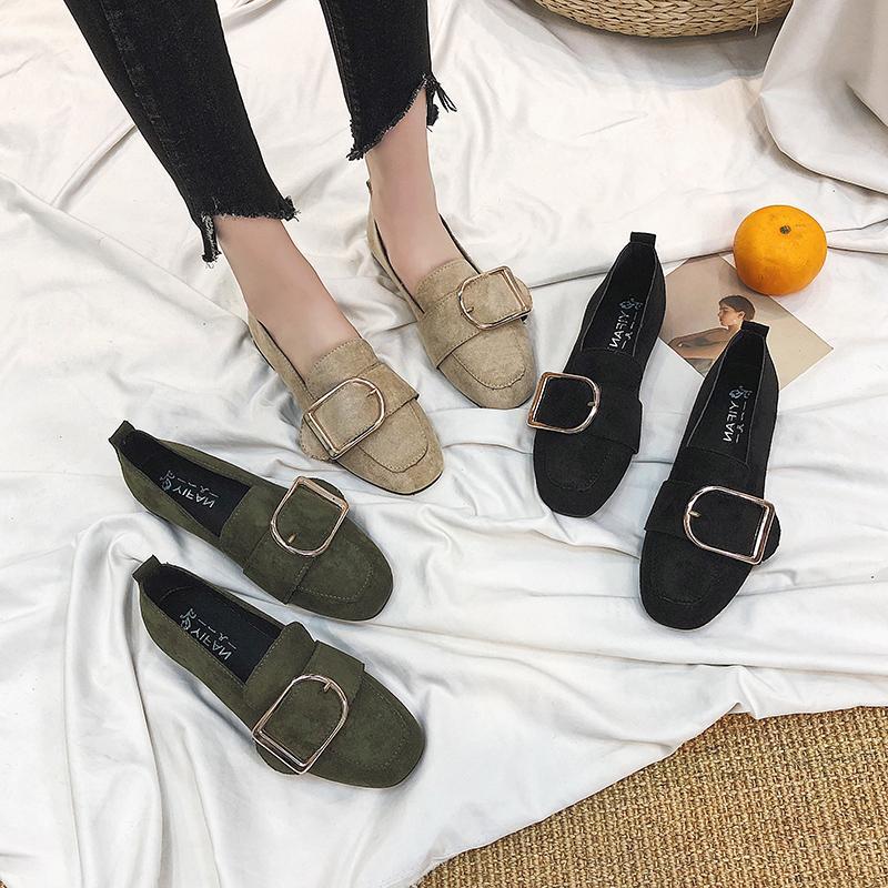 Big Buckle Suede Loafer Flats - THEONE APPAREL