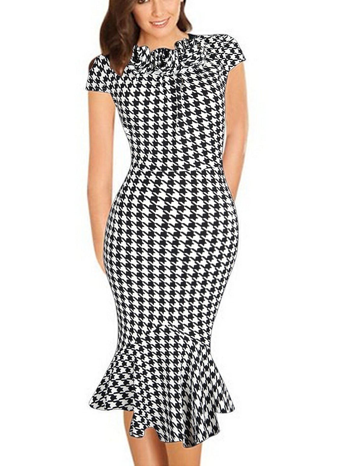 Black & White Houndstooth Ruffle Dress - THEONE APPAREL