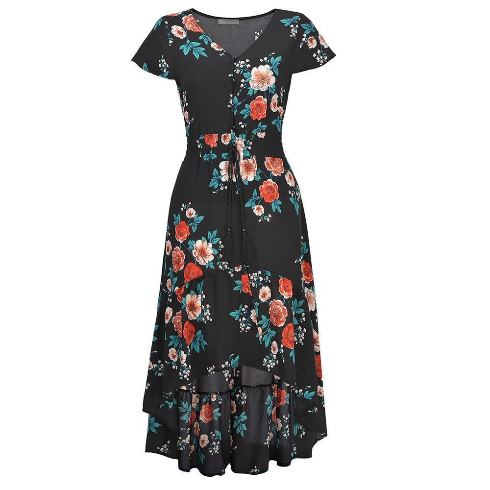 Boho Chic Floral Print High Low Dress - THEONE APPAREL