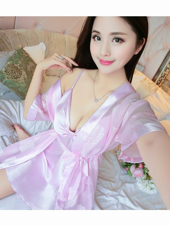 Bow Top Lingerie Slip Dress Robe Set - THEONE APPAREL