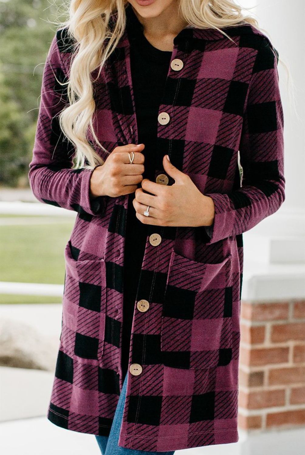 Buffalo Check Hooded Button Jacket - THEONE APPAREL